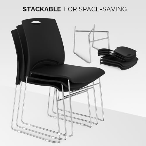 VINGLI 4 Pack Plastic Stacking Chairs - Stackable Office Chairs, Black
