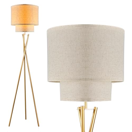 Lightdot Glod Tripod Floor Lamp, Modern Floor Lamps for Living Room, Standing Lamp with Dual Drum, E26 Bulb Included, 67.7" Tall Floor Lamp for Bedroom, Home Office