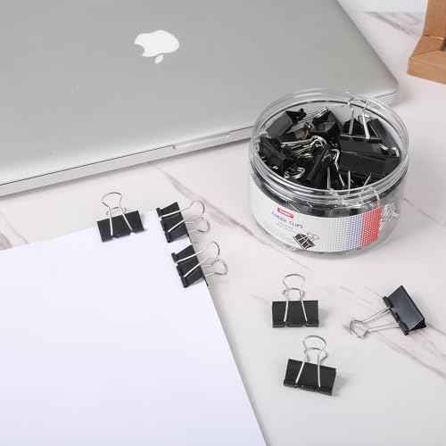 50Pcs Binder Clips Medium, Standard Medium Clips 1-1/4 Inch, Paper Clamps Clips for Office Supplies, Black, Paper Clamps for Document Clamp, File, Wide Metallic, School and Home Supplies