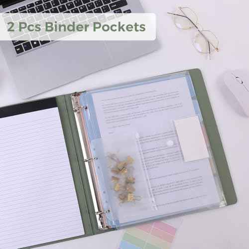 SKYDUE 3 Ring Binder with Clipboard 1 Inch, 13.2" ¡¿ 10.2" PU Clipboard Binder with Notepad & 5 Dividers with 5 Pockets, Labels, Clipboard Folder Great for School Office(Fit Letter Sized Paper)