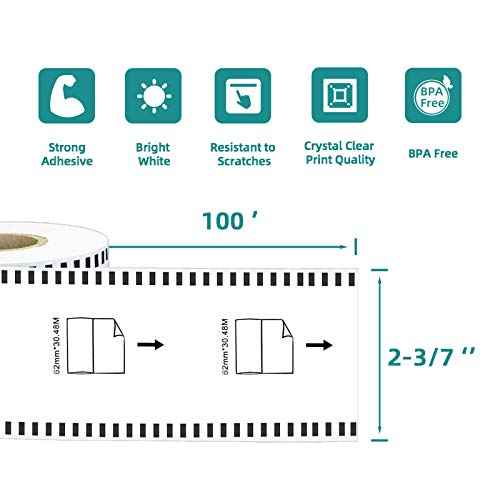 ¡¼12 Rolls¡½ 2.4" x 100 Ft. 3-Proof Continuous Paper Label Tape Replacement for Brother DK-2205 QL-800 QL-820NWB QL-1110NWB and Other QL Series Label Printer, 62mmx30.48m & 1 Frame