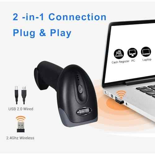 1D 2D QR Barcode Scanner Wireless, Handheld Cordless Bar Codes Reader with 2000mAh Battery for Mobile Payment, Convenience Store, Supermarket, Warehouse Inventory