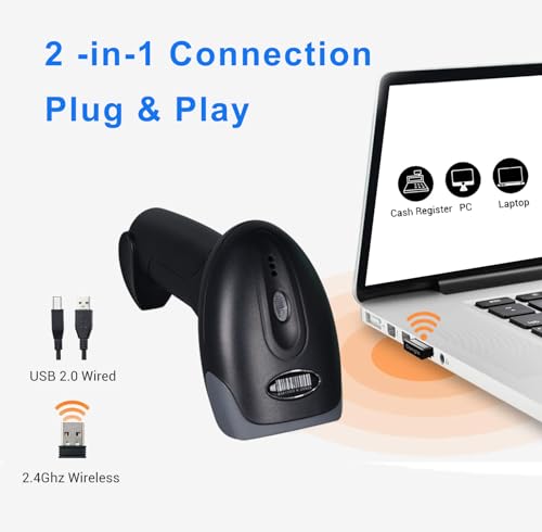 Rabitpos U27-W Wireless 1D/2D QR Barcode Scanner Handheld Cordless