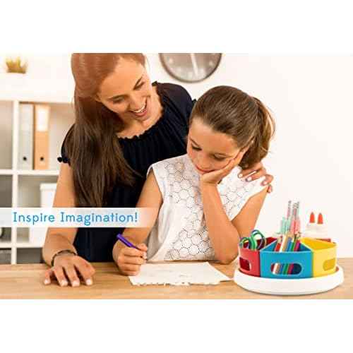 Rotating Art Supply Organizer for Kids, Crayon Caddy for Kids Desk or Pencil and Marker Holder for Teachers, Classroom Arts and Crafts and Homeschool School Supplies Storage