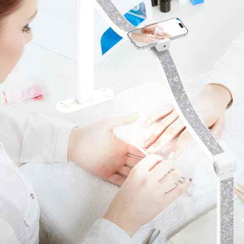 Upgraded 45W Half Moon Light for Nail Desk, 34Inch LED Nail Tech Lamp with Phone Holder, Foldable Dimmable Table Lamp for Manicure Lash Extensions Tattoo Eyebrows Crafts, Makeup Reading Lighting