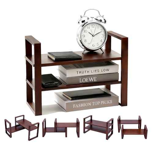 Upgraded Desktop & Off-Surface Shelves, No Tools Assembly Interlocking Joints for Enhanced Stability, Solid Pine Wood, 130lb Load Capacity for Office, Books, Bathroom Storage Walnut Colour