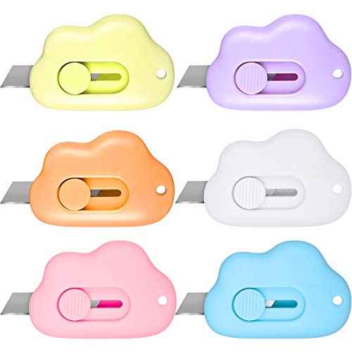 Zonon 6 Pieces Mini Cloud Letter Opener Retractable, Small Cute Box Cutter Keychain, Tiny Utility Retractable Knives Letter Opener for Envelope Package Carton Portable Key Chain Hole Slitter School