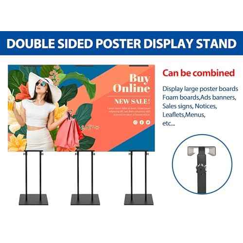 Pedestal Poster Sign Stand for Double Sided Display, Adjustable Poster Board Stand Height Up to 80", Heavy Duty Floor Standing Sign Holder for Board, Foam, Banner Display Stand, Black 1Pack