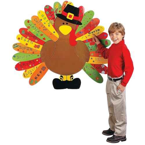 Fun Express DIY Turkey Bulletin Board Set - 26 Piece Thanksgiving Classroom Decorations for Fall - 3 Feet Tall Interactive Display with Customizable Feathers | Perfect for Preschool