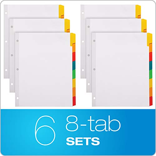 Oxford 8-Tab Write & Erase Binder Dividers - 6 Pack, White Paper with Color Tabs