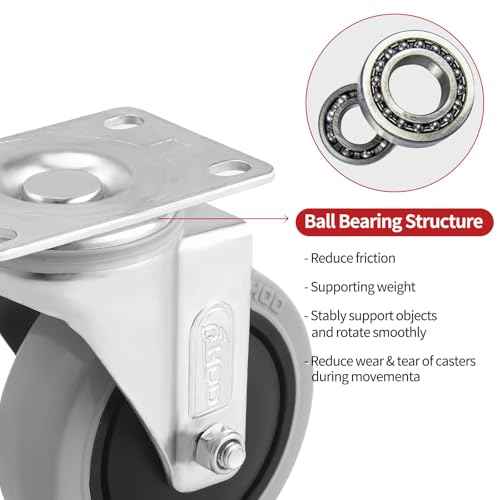 HOD 3 Inch Caster Wheels, Heavy Duty Casters 1060 Lbs, 360¡Æ Swivel Top Plate Casters Wheels, Set of 4, Industrial Casters No Noise PP Wheels for Cart, Furniture, Workbench