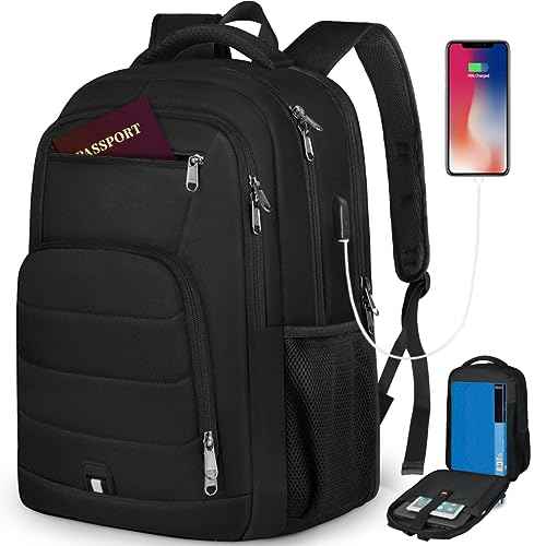 RAINSMORE Laptop Backpack 17 Inch Large Travel Backpack for Men Women Waterproof Computer Work Business College Bookbag TSA Friendly Carry on Backpack with USB Port, Black
