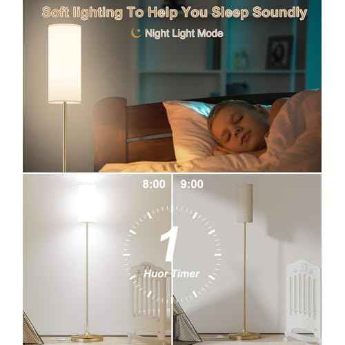 luckystyle LED Floor Lamp for Living Room, Dimmable Standing Lamps with Foot Switch,Remote Custom Color Temperature Gold Pole Lamp with Lampshade,12W Led Bulb Tall Lamps for Bedroom Office Kid Room