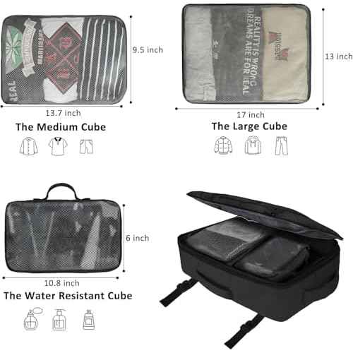 Vancropak Travel Bag, Extra Large 40L Carry on Backpack with 3 Packing Cubes Airline Approved for Men Women, Expandable Luggage Weekender Overnight Business Backpack, Gifts for Travelers, Black