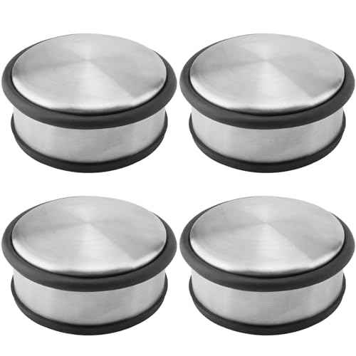 KINJOEK 4 PCS Heavy Duty No Drill Door Stopper, Stainless Steel Door Stop, Surrounded with Protective Rubber Bands Anti-Slip Door Wedge for Office, Home, Garage, Laundry Door