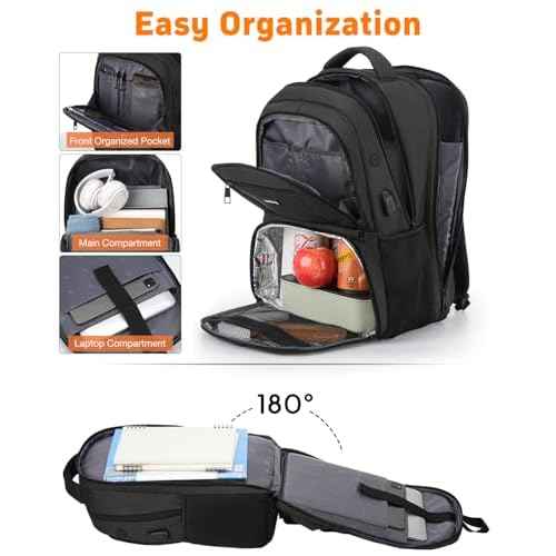 17.3 Inch Laptop Backpack Insulated Backpacks with Cooler Compartment,TSA Large School Backpack Lunch Box for Teens Boys,Anti-Theft Work Business Bookbag,College Computer Backpack for Men Women
