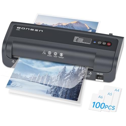 BONSEN A4 Laminator Machine, 9.33-Inch Thermal Laminator with Never Jam Technology, 100 Laminating Sheets, Laminates Photos Cards Documents, 4-in-1 Personal Laminators for Teachers Home Office School