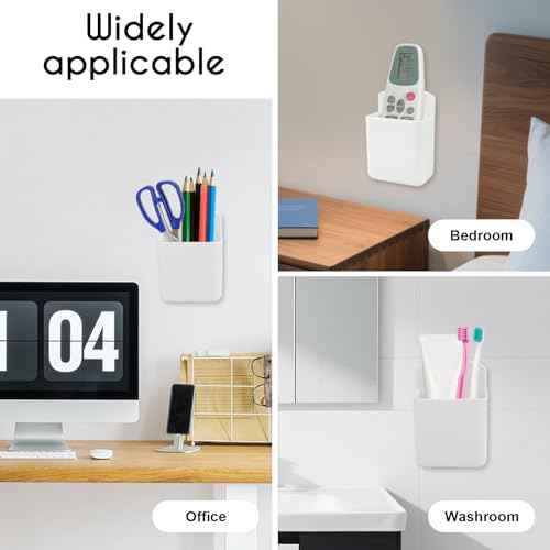 2 Pack White Remote Control Holder, Self adhesive Wall Mount Storage Box for TV and Air Conditioner Remote Controls, Pen Holder Organizers and Accessories for Home Office School