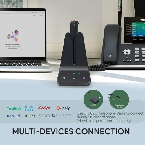 Yealink WH63 E2 DECT Wireless Headset - Single Ear, Noise Cancelling, Multi-Device