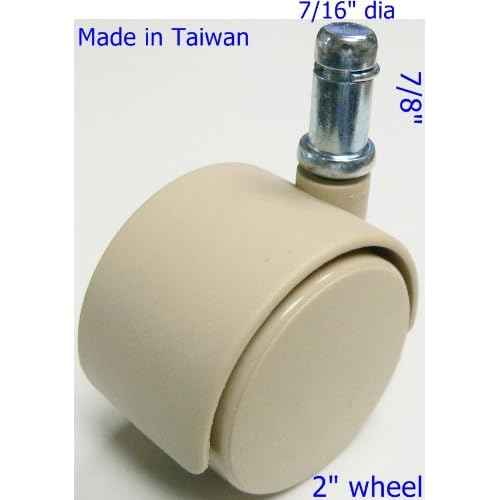 2" Chair Caster Wheel Chromcraft, tan, 7/16" x 7/8" or 11mm x 22mm Grip Ring stem, Pack of 5