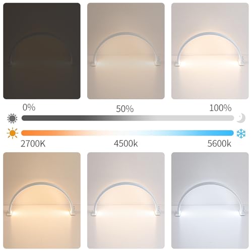 Half Moon Nail Light for Desk with Knob,29 Inches 50W, 180-Degree Illumination, 3 Color Temperature Adjustable & Dimmable for Beauty Salon Eyelash Desk Lamp, Manicure Nail Art Fill Light (White)