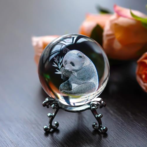 ZEERSHEE Panda Crystal Ball with Stand - 2.3 Inch 3D Laser Engraved Glass Decor