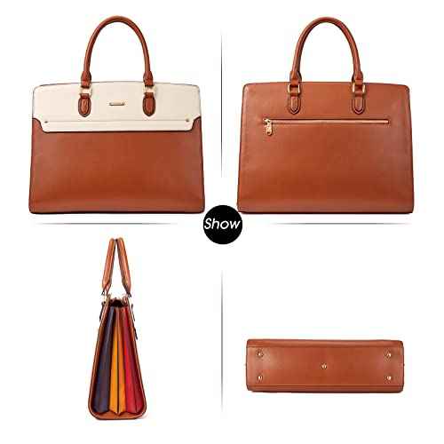Telena Laptop Tote Bag for Women, 15.6 Inch Shoulder Tote Bag Leather Briefcase for Women, Large Capacity Handbag Bags