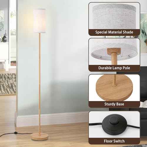 Floor Lamps for Living Room Modern Tall Lamp for Bedroom Office Corner (EFL-1-1218-Burlywood, 65'')