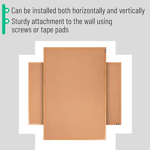 Wood Framed Cork Bulletin Board 24x36 Inches - Office & Home Decor