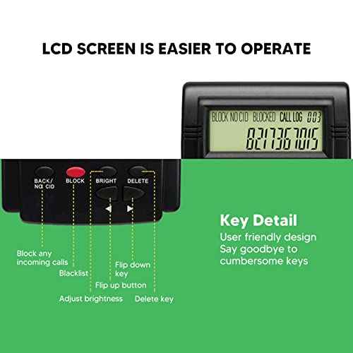 Call Blocker for Landline Phones, 2000 Groups, LCD Screen Display, Anti Harassment, Display Brightness, Large Capacity Prevent Harassment Caller ID Box with LCD Display