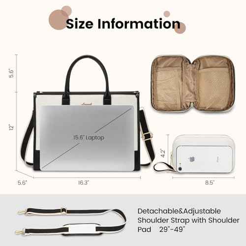 LOVEVOOK Laptop Tote Bags for Women Work Bag 15.6 inch Large Professional Teacher Purse Lightweight Computer Bag Briefcase Business Office, Beige-black