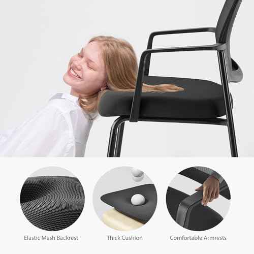 DUMOS Black Stackable Arm Chairs with Mesh Back and Upholstered Fabric, Sturdy Metal Frame, Easy to Store and Use, Perfect for Indoor and Outdoor Spaces, 1 Chair
