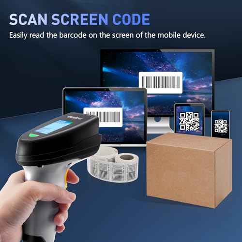 Barcode Scanner Wireless, QR Code Scanner Handheld Bar Code Scanners with Base 2 in 1 USB Wired Connection & 2.4G Wireless 1D&2D&PDF417 Data Matrix Automatic Barcode Reader