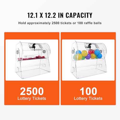 VEVOR Acrylic Raffle Drum, Professional Raffle Ticket Spinning Cage with 2 Keys, Transparent Lottery Spinning Drawing, Holds 2500 Tickets or 100 Raffle Balls,Raffle Ticket Box for Lottery Games Bingo