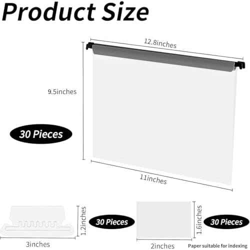 30 Pieces Clear Hanging File Folders Letter Size with Tabs and Inserts Poly Reinforced Filing Cabinet Folders Hanging 9.5x11inch Hanging Document Paper Folder for Medical Charts File Cabinet