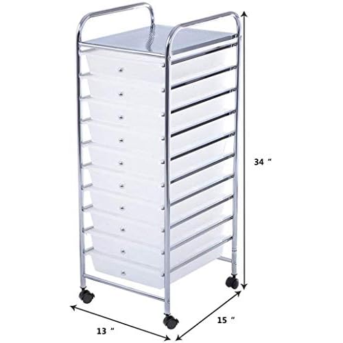 ARLIME 10-Drawer Storage Cart, 10 Drawer Trolley, Rolling Organizer Cart, Scrapbook Paper Organizer, Suitable for Office and School, Rolling Office Storage Tools (Clear)