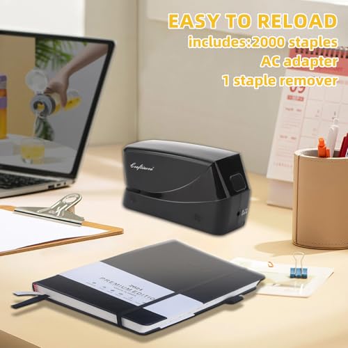 Craftinova Black Electric Stapler 25-Sheet, 2000 Staples Kit, AC/Battery Powered
