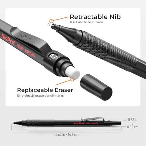 Nicpro 33PCS Black Metal Mechanical Pencil Set in Leather Case, Art Drafting Pencil 0.3, 0.5, 0.7, 0.9 mm, 2mm Lead Holders for Sketching Drawing with 18 Tube (6B 4B 2B HB 2H 4H Colors) Lead Refills