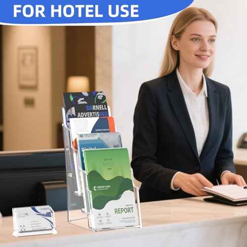 4 Pcs Acrylic Brochure Holder, 4 x9 Inches Flyer Holder, 4 Tier Clear Pamphlet Holder, 4 Inch Wide Magazine Literature Organizer Holder, Brochure Display Stand, for Wall Mount or Desktop Use