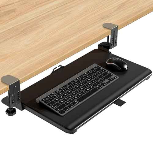 YOMT Adjustable Keyboard Tray Under Desk, Small Pull-Out Computer Keyboard Drawer with C-Clamp, 20¡± (24.2¡± Including Clamps) x 13¡± Slide-Out Platform Computer Drawer for Typing, Black