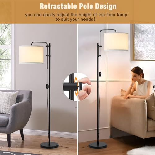 GyroVu Floor Lamp for Living Room, Adjustable Height Standing Lamps with 350¡Æ Rotate White Lampshade, 67.5-Inch Modern Tall Lamp Dimmable Floor Lamps for Corner Bedroom Home Office (Bulb Included)