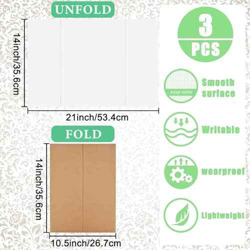 3 pcs Small White Tri-Fold Display Boards, 21 x 14 Inches Corrugated Trifold Poster Boards for School Projects, Science Fairs, Business Presentations and Exhibitions