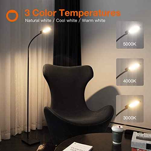 addlon LED Floor Lamp, 4 Brightness Levels and 3 Color Temperatures with Adjustable Gooseneck, Reading Pole Lamp for Bedroom, Sewing Craft Living Room and Office - Black