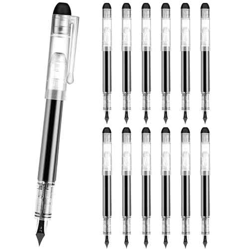 Disposable Fountain Pens for Writing - Fine Point Nib, Pack of 12, Black