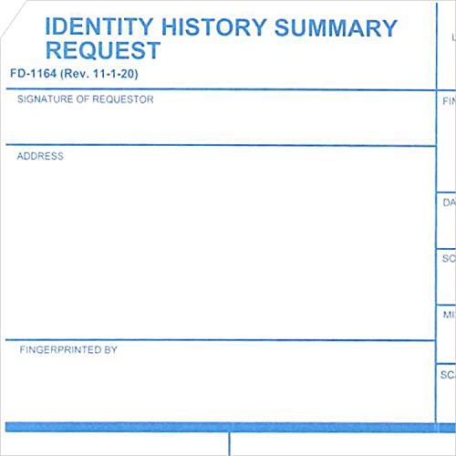 FD-1164 Fingerprint Card Kit with 5 Ink Strips & 5 Cards – FBI History Summary (Rap Sheet)