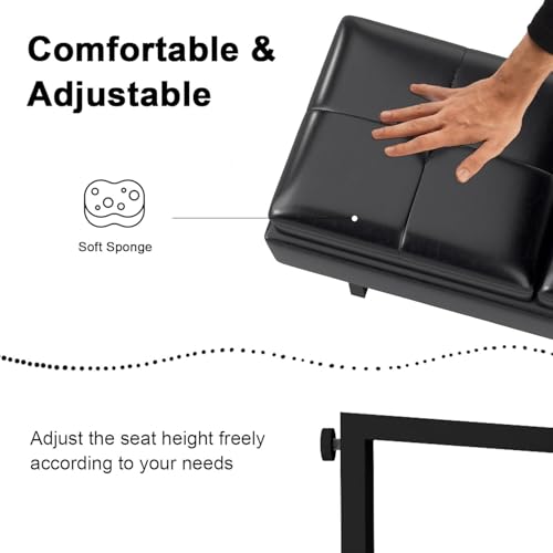 AIIT 2-Seat Waiting Room Bench with Storage (Black) - PU Leather, Thick Cushion, 4.7in Storage Box