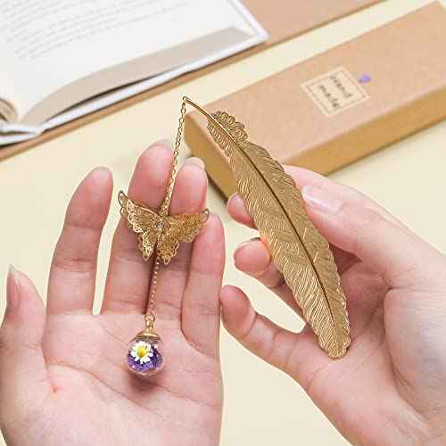 Metal Butterfly Feather Bookmark Birthday Gifts Teachers Christmas Gifts for Women Christmas Stocking Stuffers Valentine's Day Teacher Gifts Bookmarks for Women Girls Readers Book Lovers