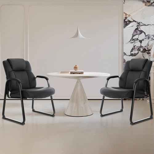 CLATINA Big & Tall 500 lb. Guest Chair, Leather Reception Chairs with Sled Base and Padded Arm Rest for Waiting Room Office Home and Meeting Conference-Black