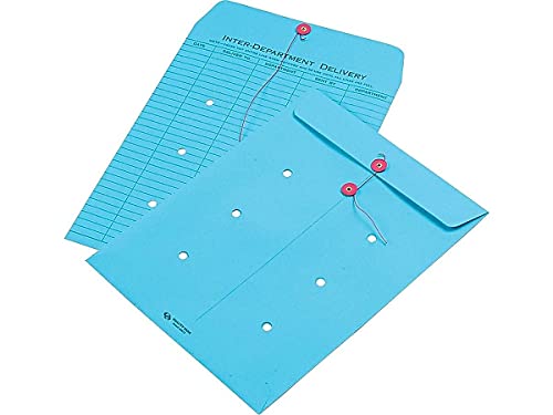 Colored Paper String & Button Envelope with Routing Table, 10 x 13, Blue, 100 Pack