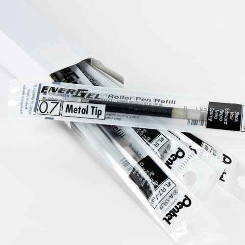 Pentel Refill Ink - For EnerGel Gel Pen, 0.7mm Metal Tip, Medium, Black Ink, Pack of 6 Refills (LR7-6A)